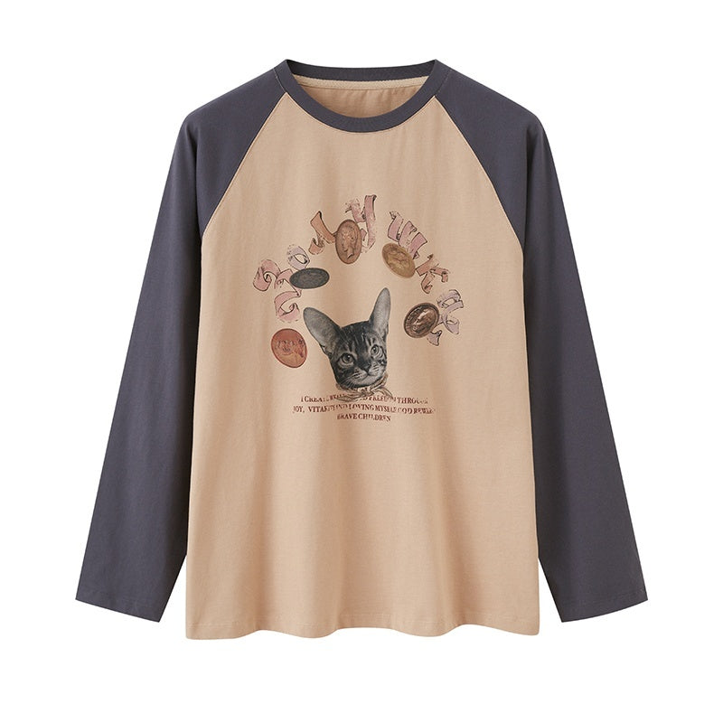 DIDDI_MODA_Cat_Print_Contrast_Raglan_Sleeve_Cotton_Women&