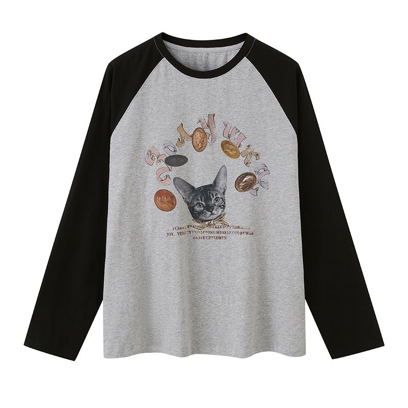 DIDDI_MODA_Cat_Print_Contrast_Raglan_Sleeve_Cotton_Women&