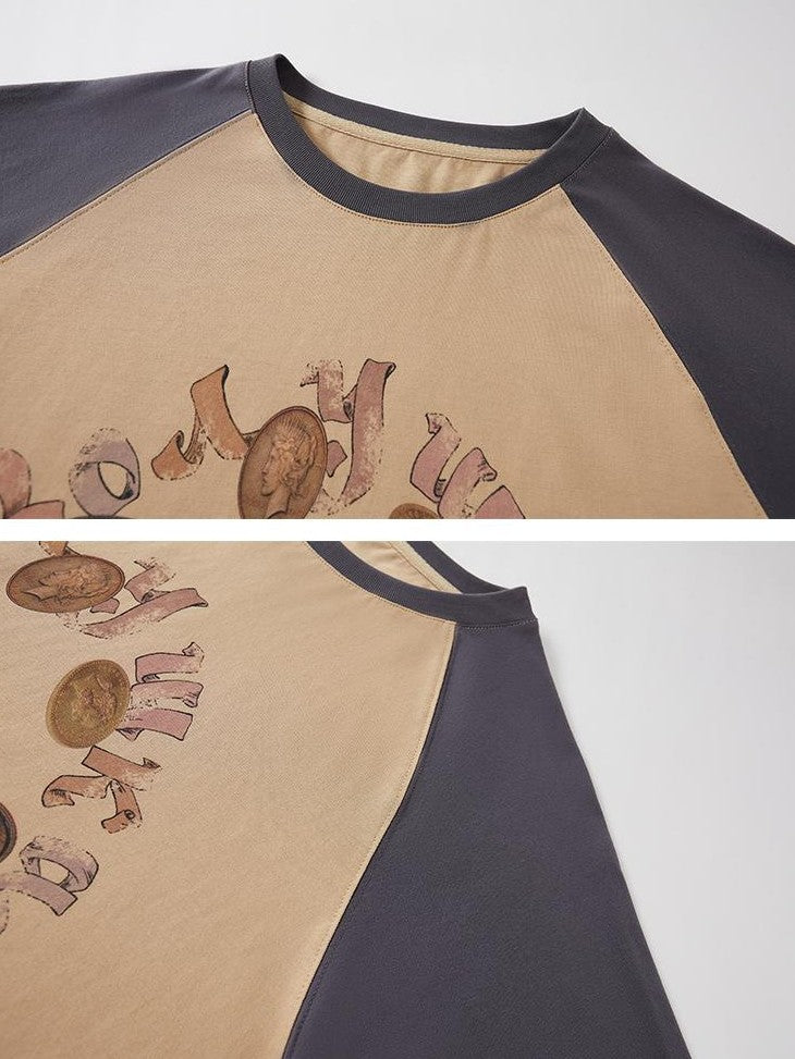 DIDDI MODA Cat Print Contrast Raglan Sleeve Cotton Women&