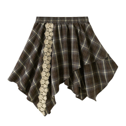 DIDDI_MODA_Checked_Ruched_Flowerbud_Lapel_Lantern_Sleeve_Women&