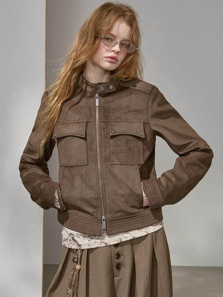 DIDDI MODA Chestnut Knit Jacket And Khaki Skirt Women&