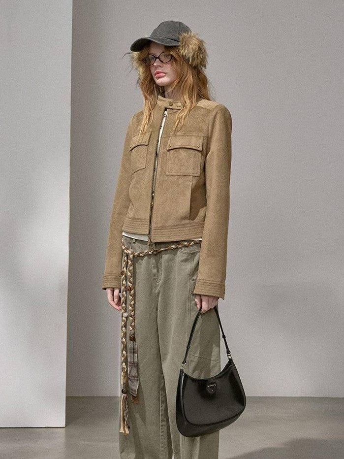 DIDDI MODA Chestnut Knit Jacket And Khaki Skirt Women&
