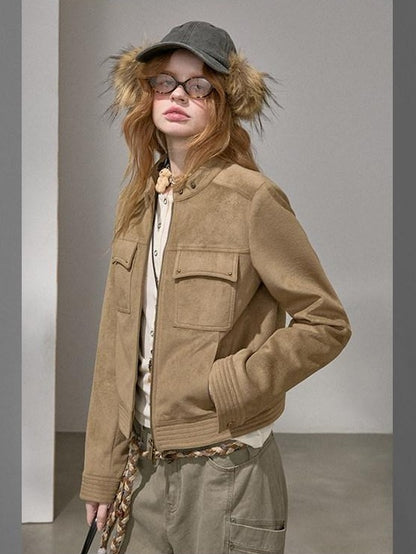 DIDDI MODA Chestnut Knit Jacket And Khaki Skirt Women&