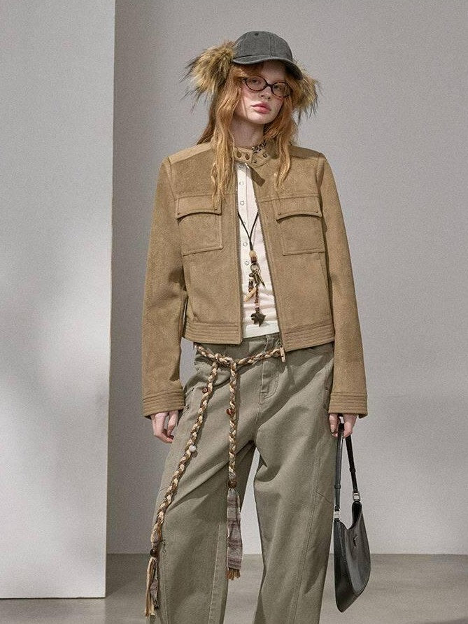 DIDDI MODA Chestnut Knit Jacket And Khaki Skirt Women&