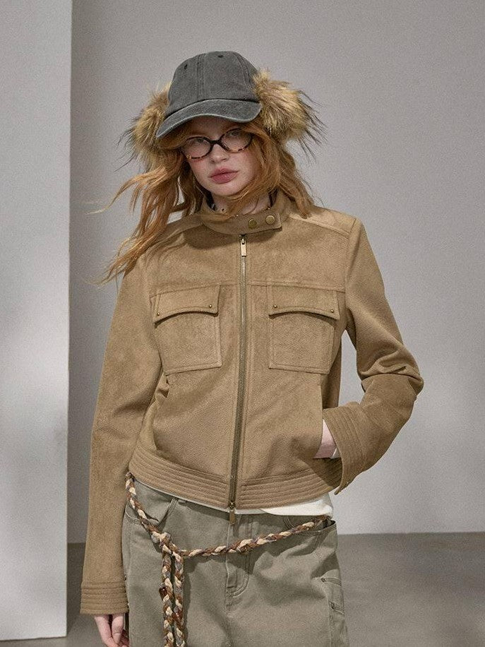 DIDDI MODA Chestnut Knit Jacket And Khaki Skirt Women&