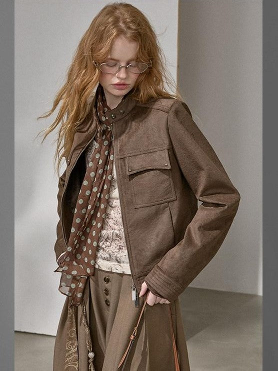 DIDDI MODA Chestnut Knit Jacket And Khaki Skirt Women&