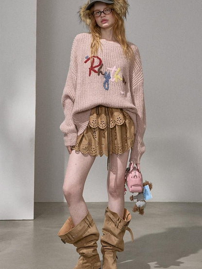 DIDDI MODA Cloud Sleeves Lettered Oversized Pullover Women&