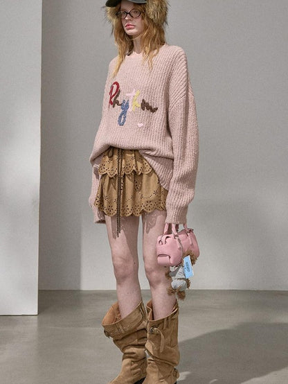DIDDI MODA Cloud Sleeves Lettered Oversized Pullover Women&
