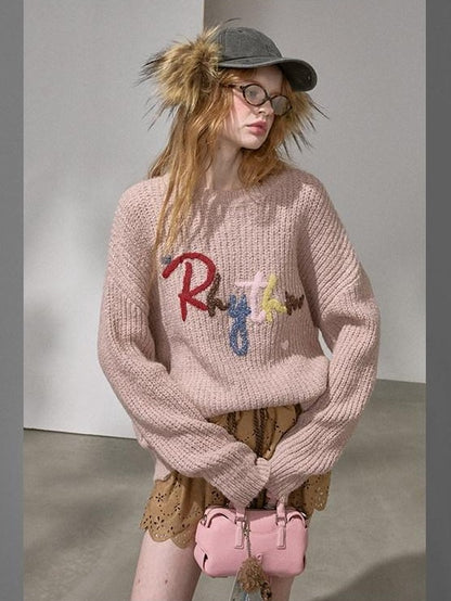 DIDDI MODA Cloud Sleeves Lettered Oversized Pullover Women&