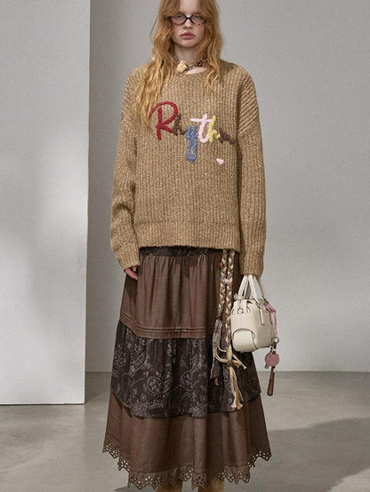 DIDDI MODA Cloud Sleeves Lettered Oversized Pullover Women&