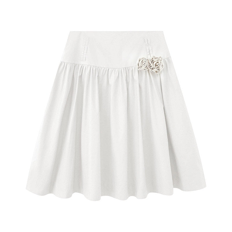DIDDI_MODA_Cloud_White_3d_Floral_Wide_Waistband_Puff_A_Line_Women&