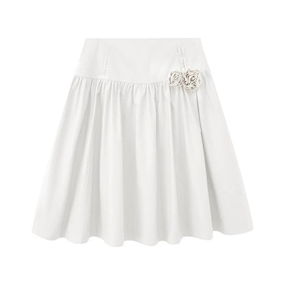 DIDDI_MODA_Cloud_White_3d_Floral_Wide_Waistband_Puff_A_Line_Women&