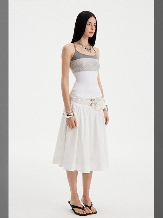 DIDDI MODA Cloud White 3d Floral Wide Waistband Puff A Line Women&