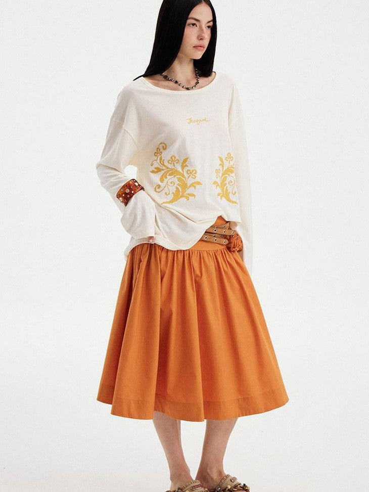 DIDDI MODA Cloud White 3d Floral Wide Waistband Puff A Line Women&