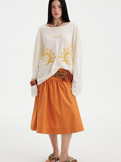 DIDDI MODA Cloud White 3d Floral Wide Waistband Puff A Line Women&