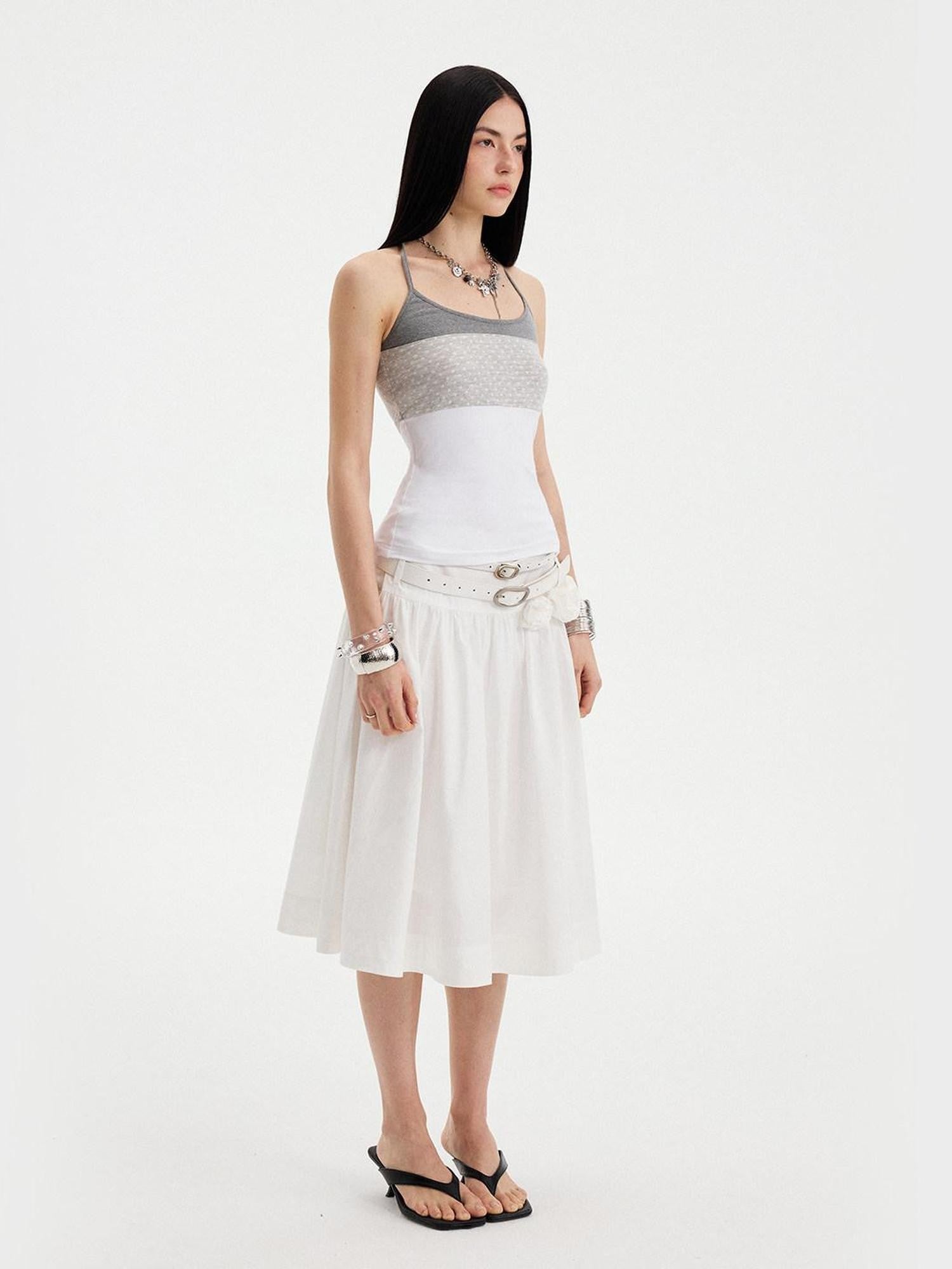 DIDDI MODA Cloud White 3d Floral Wide Waistband Puff A Line Women&