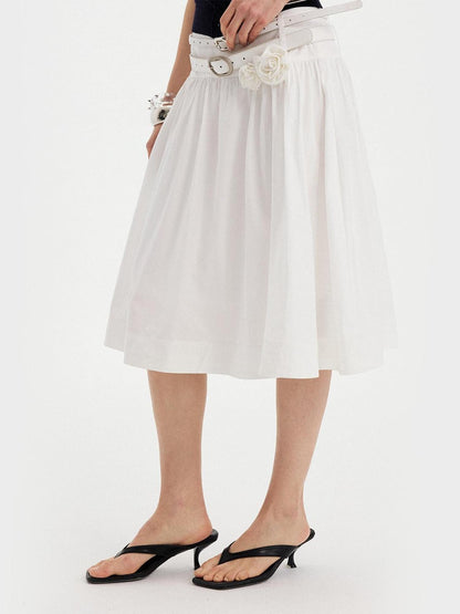 DIDDI MODA Cloud White 3d Floral Wide Waistband Puff A Line Women&