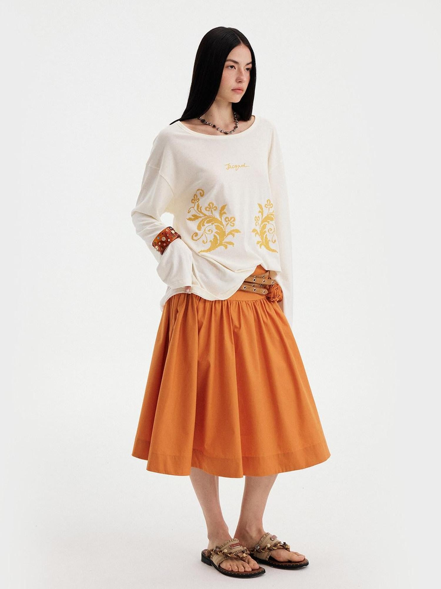 DIDDI MODA Cloud White 3d Floral Wide Waistband Puff A Line Women&