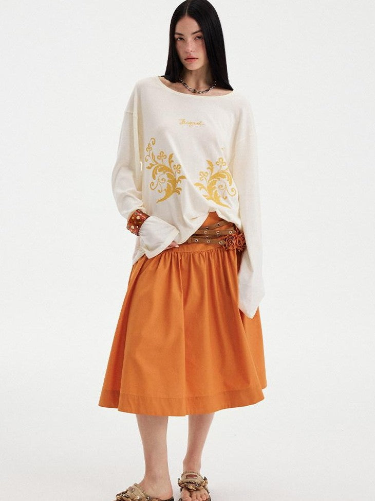 DIDDI MODA Cloud White 3d Floral Wide Waistband Puff A Line Women&