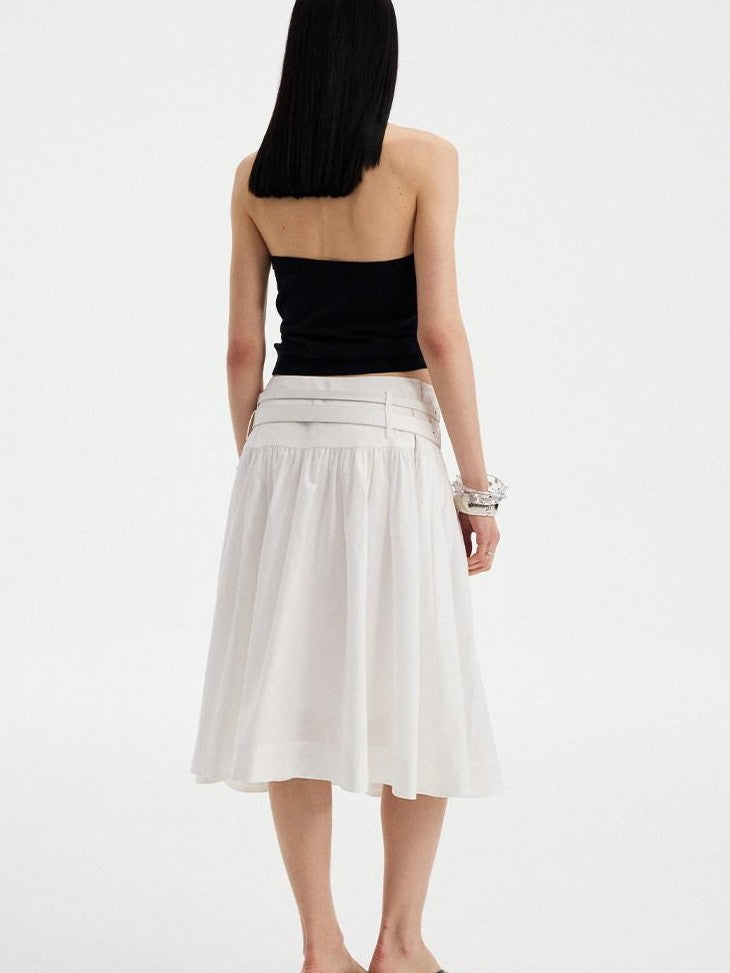 DIDDI MODA Cloud White 3d Floral Wide Waistband Puff A Line Women&