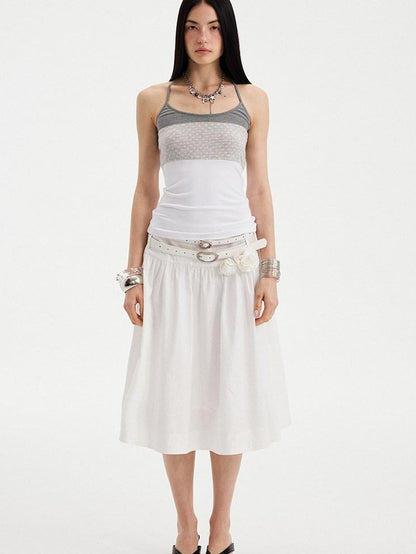 DIDDI MODA Cloud White 3d Floral Wide Waistband Puff A Line Women&