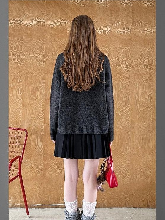 DIDDI MODA Cloudlike Plush Dog Jacquard Round Neck Pullover Women&