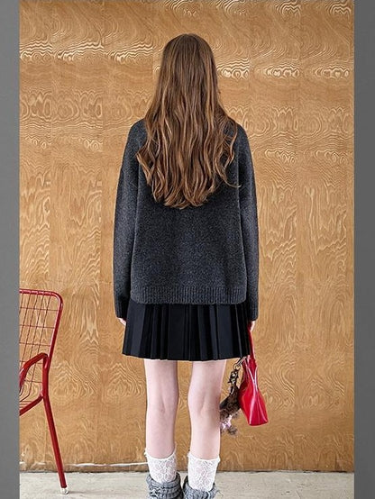 DIDDI MODA Cloudlike Plush Dog Jacquard Round Neck Pullover Women&