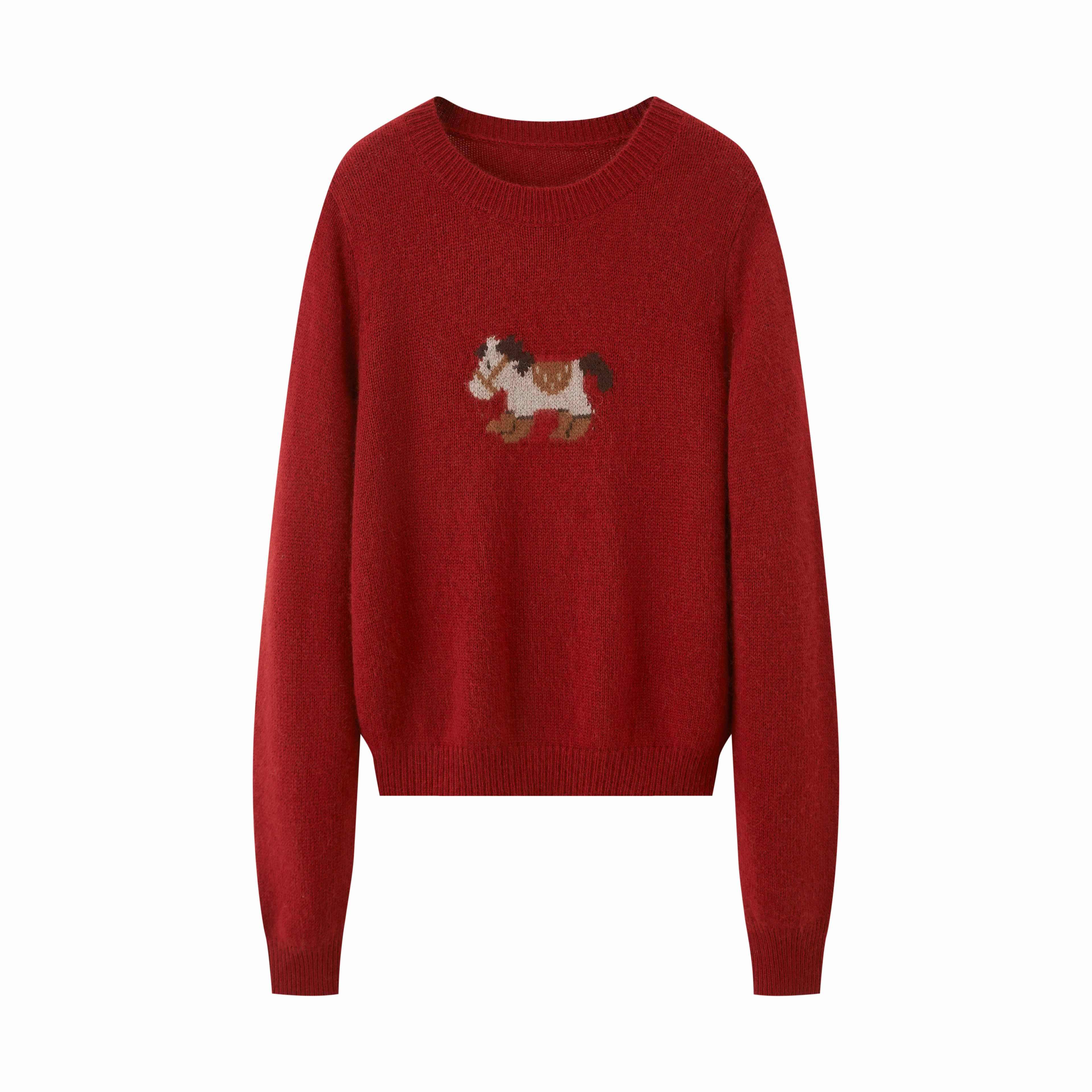 DIDDI_MODA_Cocoa_Red_Booted_Pony_Knit_Loose_Fit_Women&