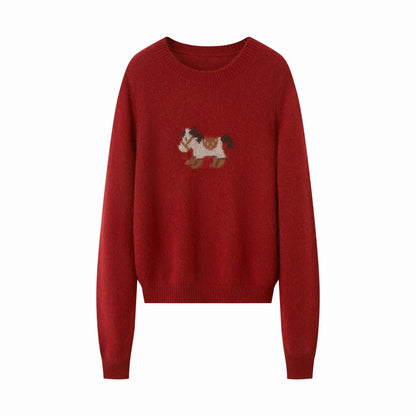 DIDDI_MODA_Cocoa_Red_Booted_Pony_Knit_Loose_Fit_Women&