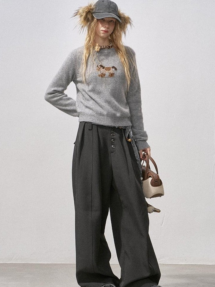 DIDDI MODA Cocoa Red Booted Pony Knit Loose Fit Women&