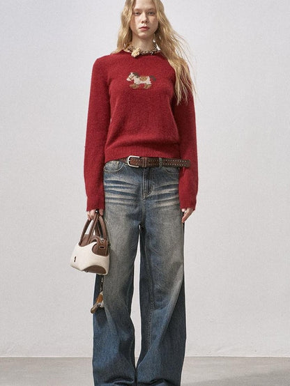 DIDDI MODA Cocoa Red Booted Pony Knit Loose Fit Women&