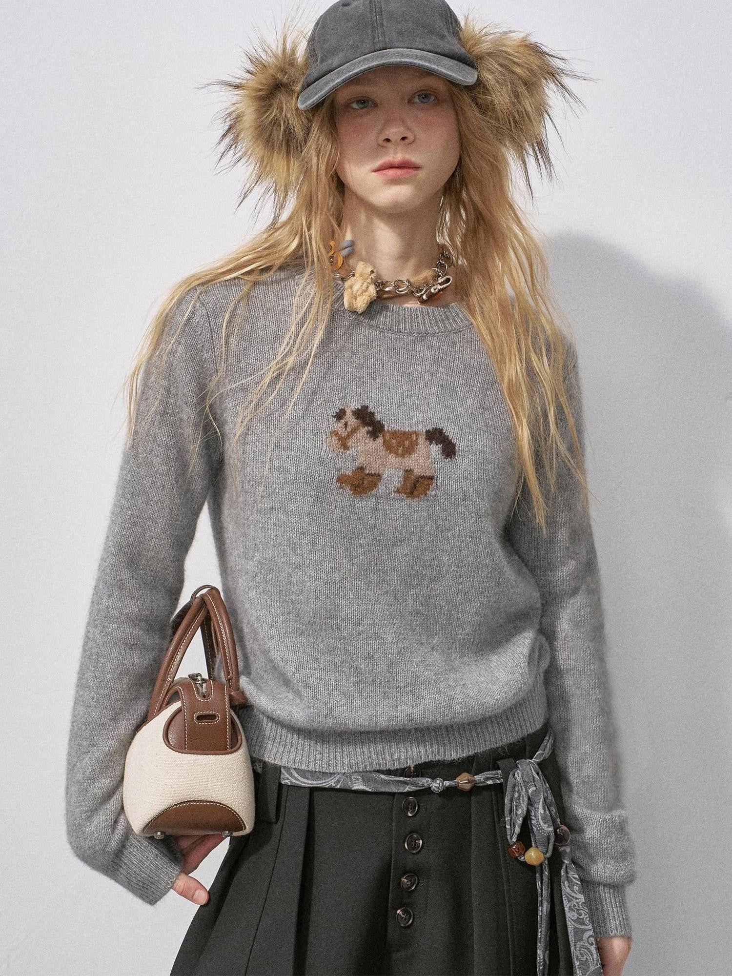 DIDDI MODA Cocoa Red Booted Pony Knit Loose Fit Women&