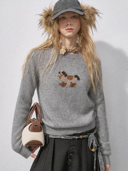 DIDDI MODA Cocoa Red Booted Pony Knit Loose Fit Women&