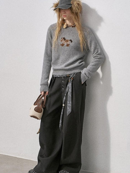DIDDI MODA Cocoa Red Booted Pony Knit Loose Fit Women&