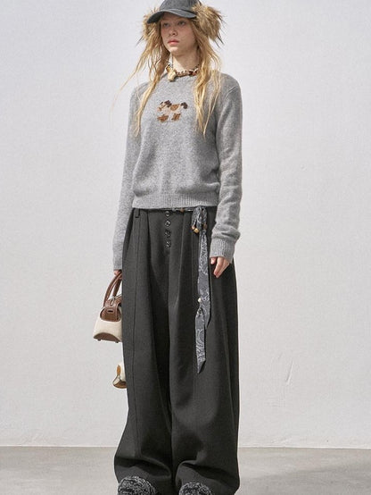 DIDDI MODA Cocoa Red Booted Pony Knit Loose Fit Women&