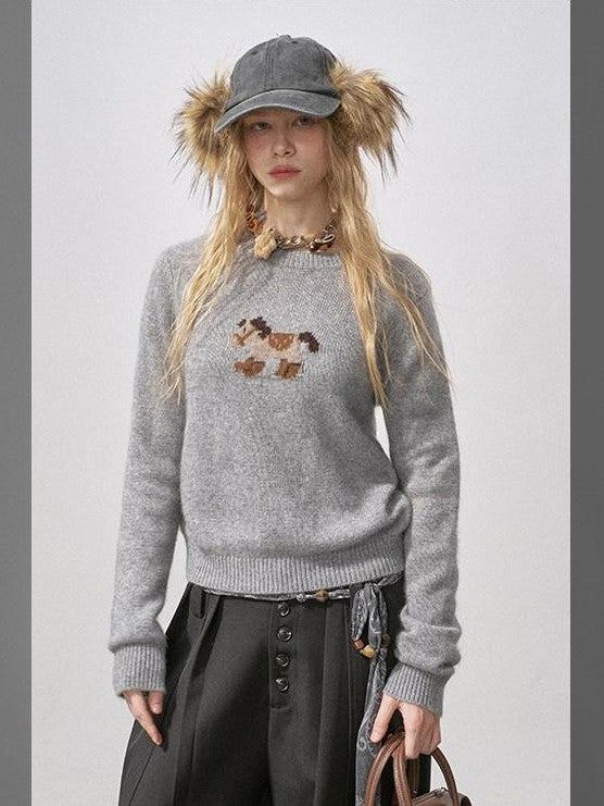 DIDDI MODA Cocoa Red Booted Pony Knit Loose Fit Women&