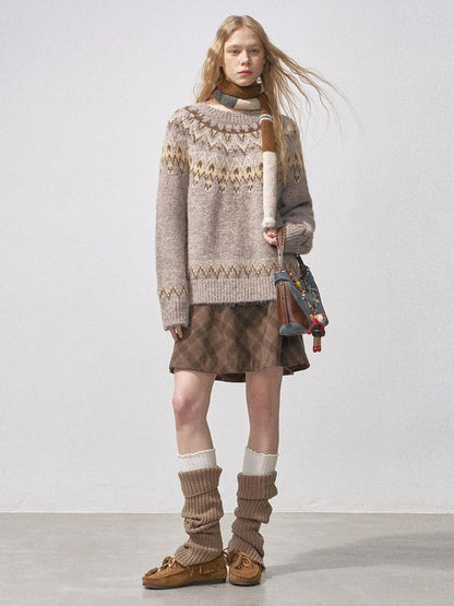 DIDDI MODA Cocoa Red Fair Isle Jacquard Hooded Women&