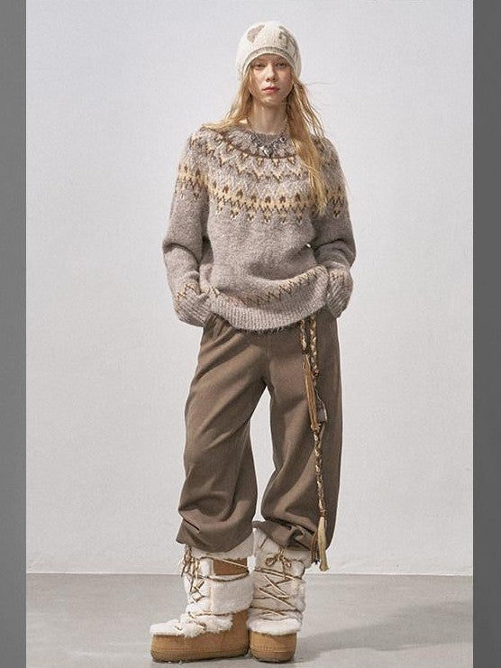 DIDDI MODA Cocoa Red Fair Isle Jacquard Hooded Women&