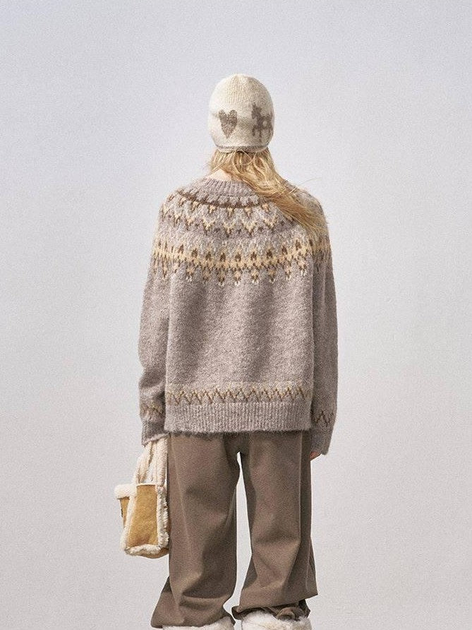 DIDDI MODA Cocoa Red Fair Isle Jacquard Hooded Women&