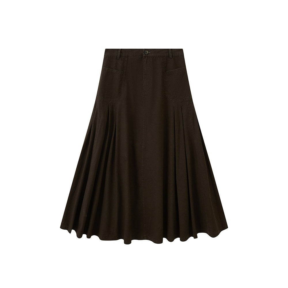 DIDDI_MODA_Coffee_Brown_Accordion_Pleat_Pocket_Flared_Mid_Waist_Women&