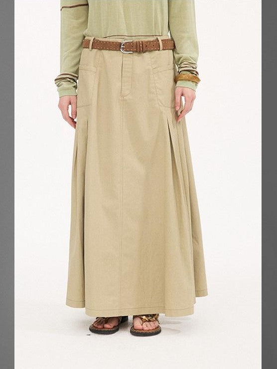 DIDDI MODA Coffee Brown Accordion Pleat Pocket Flared Mid Waist Women&