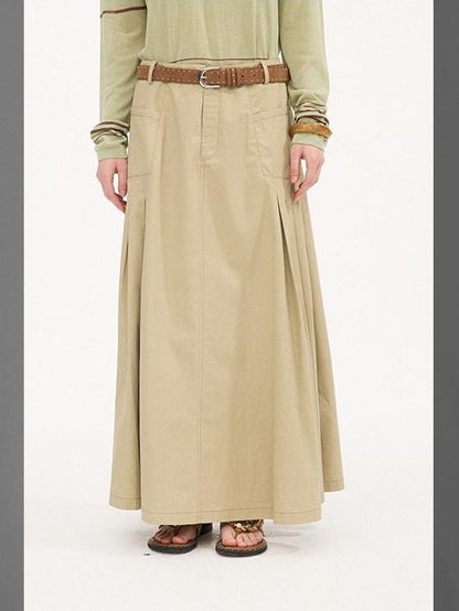 DIDDI MODA Coffee Brown Accordion Pleat Pocket Flared Mid Waist Women&