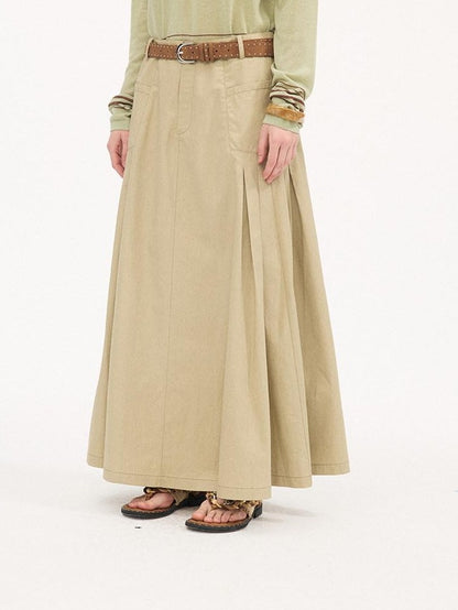 DIDDI MODA Coffee Brown Accordion Pleat Pocket Flared Mid Waist Women&