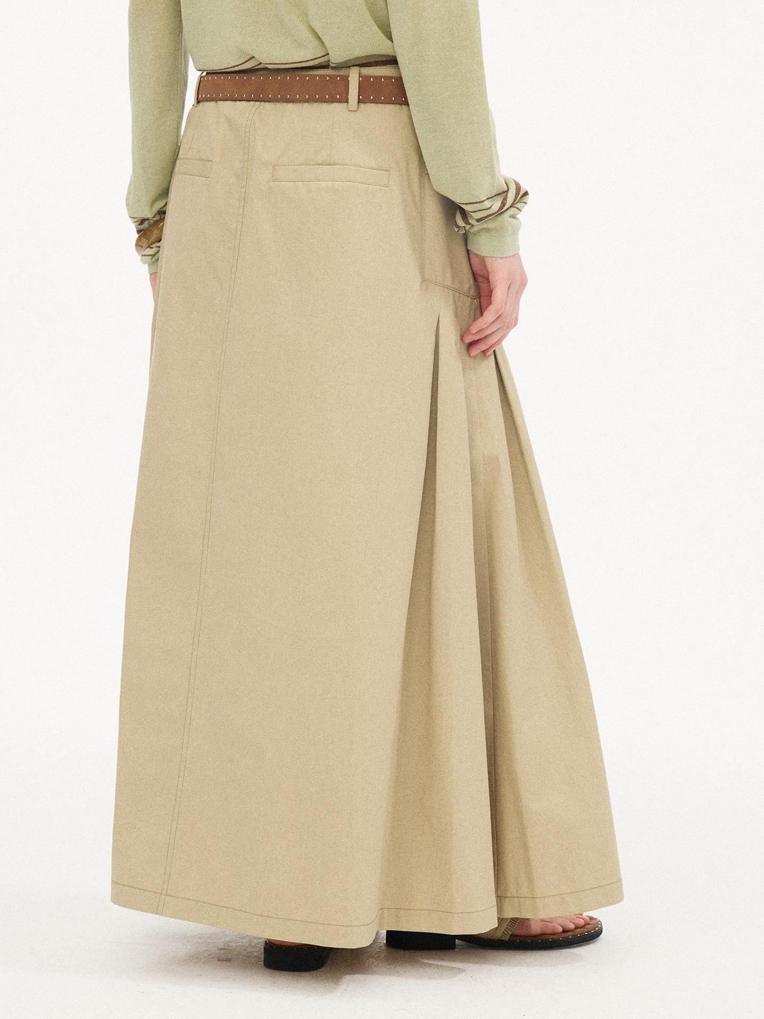 DIDDI MODA Coffee Brown Accordion Pleat Pocket Flared Mid Waist Women&