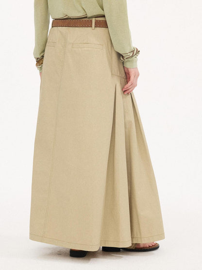 DIDDI MODA Coffee Brown Accordion Pleat Pocket Flared Mid Waist Women&