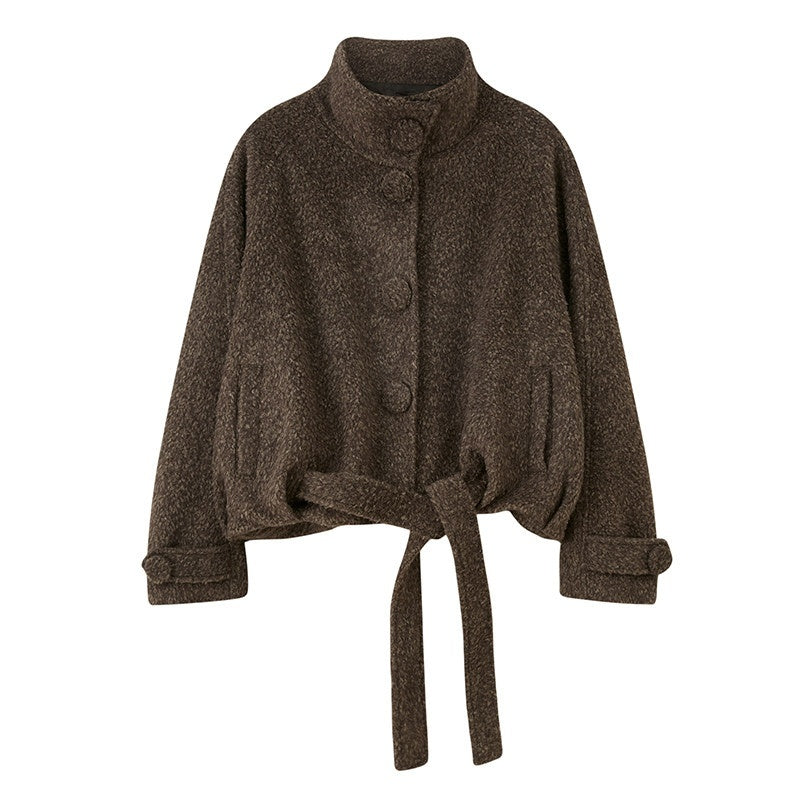 DIDDI_MODA_Coffee_Flower_Bud_Structured_Stand_Collar_Women&