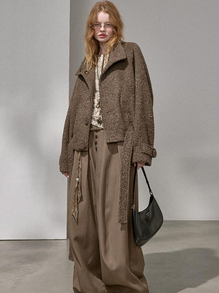 DIDDI MODA Coffee Flower Bud Structured Stand Collar Women&