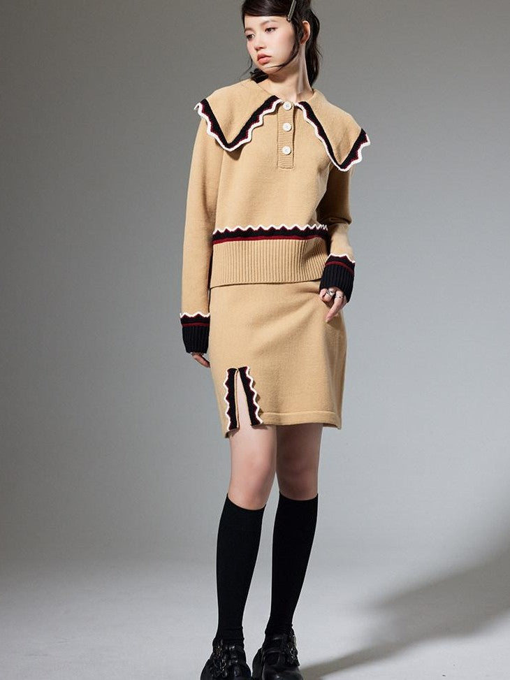 DIDDI MODA Collared Knit Colorblock Women&