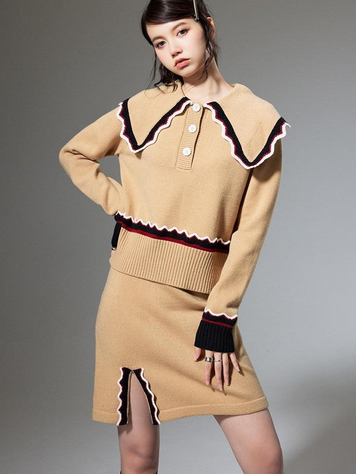 DIDDI MODA Collared Knit Colorblock Women&