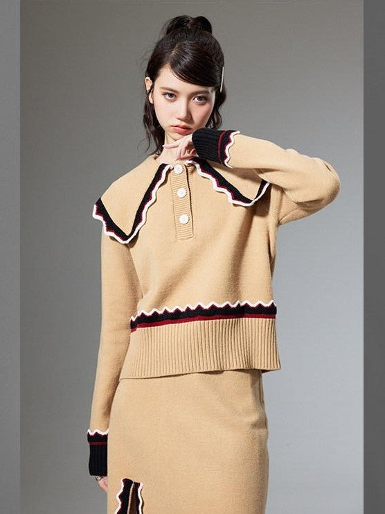 DIDDI MODA Collared Knit Colorblock Women&